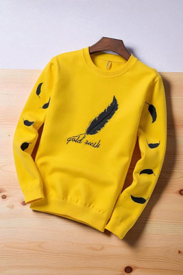 FAOES Graphic Print Men Round Neck Yellow T-Shirt