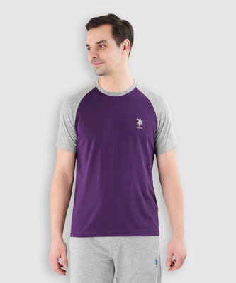 U.S. POLO ASSN. Colorblock Men Round Neck Purple, Grey T-Shirt