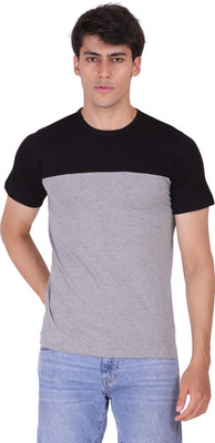 Styvibe Colorblock Men Round Neck Black T-Shirt
