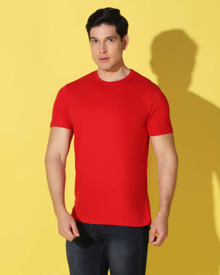 WOOSTRO Solid Men Round Neck Red T-Shirt