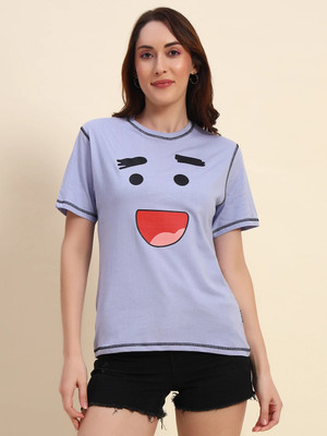 THE DRY STATE Printed Women Round Neck Purple T-Shirt