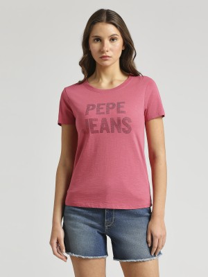 Pepe Jeans Printed Women Round Neck Pink T-Shirt