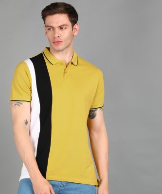 Urbano Fashion Colorblock Men Polo Neck Yellow T-Shirt