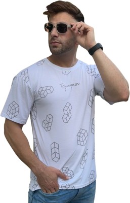 Gritstones Printed Men Round Neck White T-Shirt