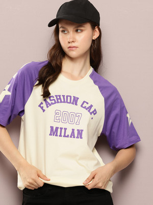 DILLINGER Printed Women Round Neck White T-Shirt