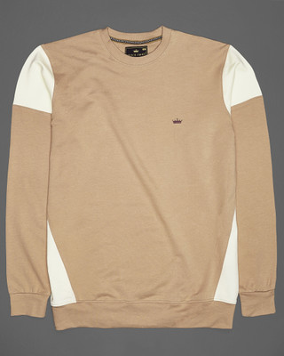 french crown Solid Men Round Neck Brown T-Shirt