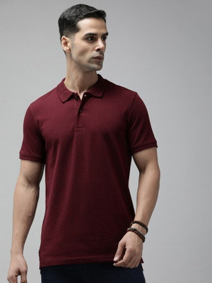 Roadster Solid Men Polo Neck Red T-Shirt