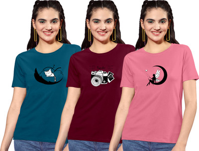 ZentWorld Graphic Print Women Round Neck Multicolor T-Shirt