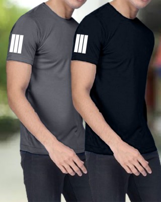 FastColors Solid Men Round Neck Grey, Navy Blue T-Shirt