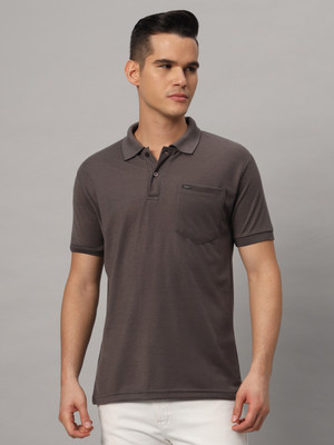 BLACK BLINK Solid Men Polo Neck Grey T-Shirt
