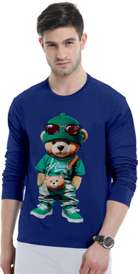 Triptee Animal Print Men Round Neck Dark Blue T-Shirt
