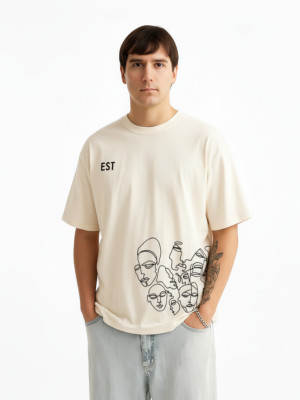 onebutton Printed Men Crew Neck White T-Shirt