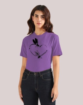 Lecowar Graphic Print Women Round Neck Purple T-Shirt