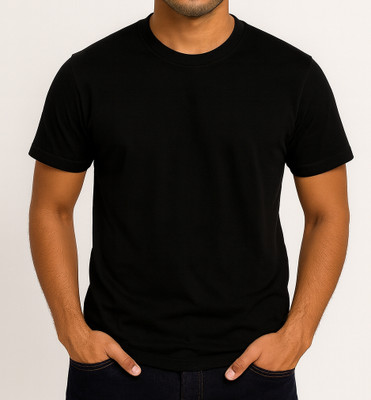 Crazewear Solid Men Round Neck Black T-Shirt