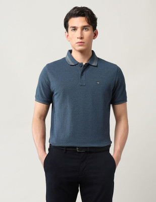 ARROW Solid Men Polo Neck Dark Blue T-Shirt