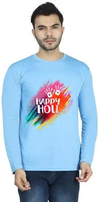 LV CARE Printed Men Round Neck Blue T-Shirt