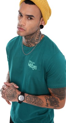 WROGN Solid Men Round Neck Green T-Shirt