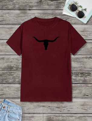 Mark TP Printed Men Round Neck Maroon T-Shirt