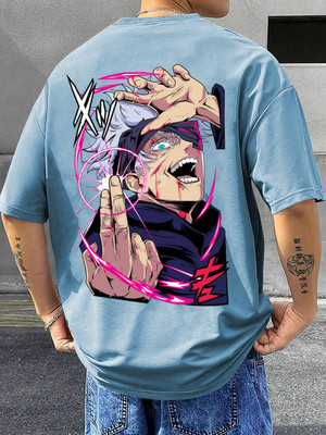 TeeBrozz Graphic Print Men Round Neck Light Blue T-Shirt
