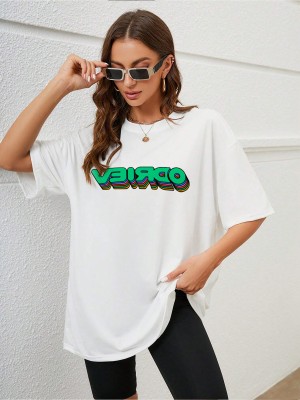 Veirdo Printed, Typography Women Round Neck White T-Shirt