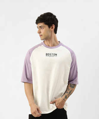 MANIAC Typography Men Round Neck Purple, White T-Shirt