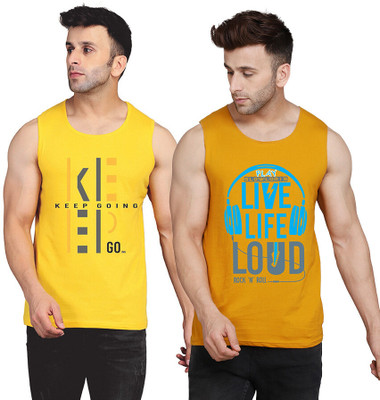 SLOWLORIS Printed Men Round Neck Yellow, White T-Shirt