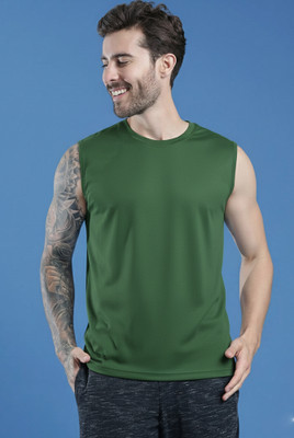 Jangoboy Solid Men Round Neck Dark Green T-Shirt