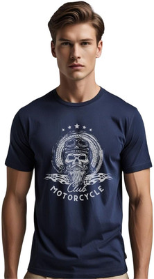 Millionemotions Printed Men Round Neck Navy Blue T-Shirt