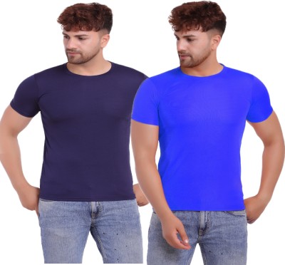 KASPY Solid Men Round Neck Blue, Navy Blue T-Shirt