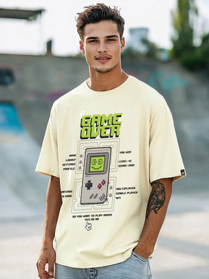 BEWAKOOF Graphic Print Men Round Neck Beige T-Shirt