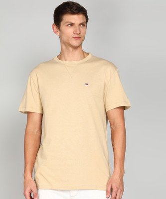TOMMY HILFIGER Solid Men Round Neck Beige T-Shirt