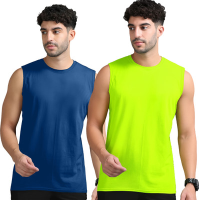 Jangoboy Solid Men Round Neck Dark Blue, Green T-Shirt