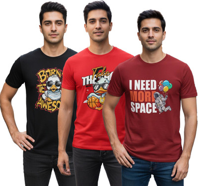 Stylewill Graphic Print Men Round Neck Maroon, Red, Black T-Shirt