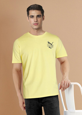 PUMA Graphic Print Men Round Neck Yellow T-Shirt