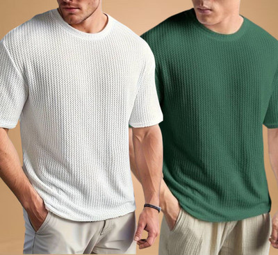 WAY TO TRENDY Striped Men Round Neck Green T-Shirt