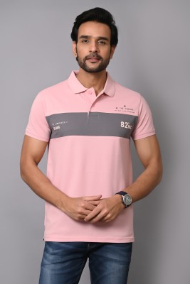 Arbour Printed Men Polo Neck Pink T-Shirt