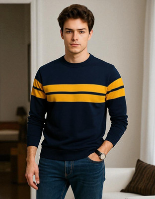 Autna Solid Men Round Neck Navy Blue T-Shirt