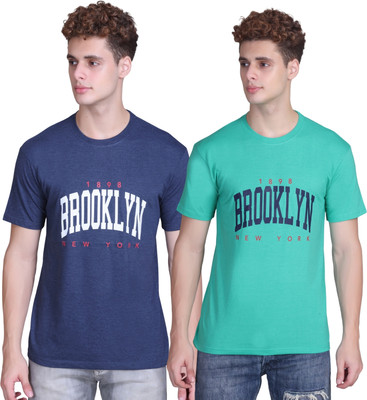Zeffit Printed Men Round Neck Dark Green, Blue T-Shirt