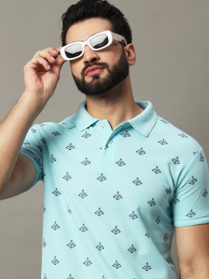 Hushbucks Printed Men Polo Neck Light Blue T-Shirt