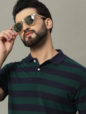 GETGOLF Striped Men Polo Neck Dark Blue T-Shirt