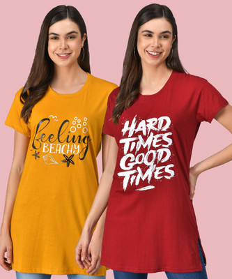 Christy World Printed Women Round Neck Multicolor T-Shirt