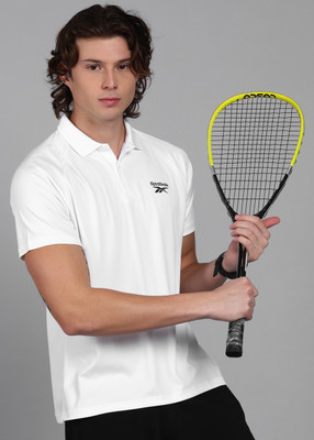 REEBOK Solid Men Polo Neck White T-Shirt