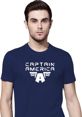 Organic Chics Printed Men Round Neck Navy Blue T-Shirt