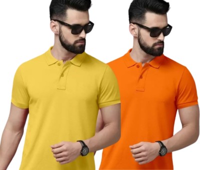 CREATIVE SPORTS Solid Men Polo Neck Yellow, Orange T-Shirt