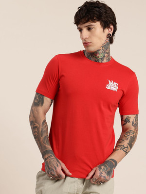 HERE&NOW Solid Men Round Neck Red T-Shirt