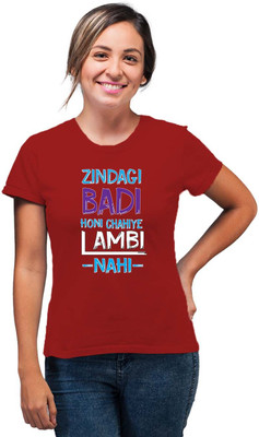 SmarTee Street Typography Women Round Neck Red T-Shirt
