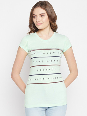 CANTABIL Typography Women Round Neck Green T-Shirt