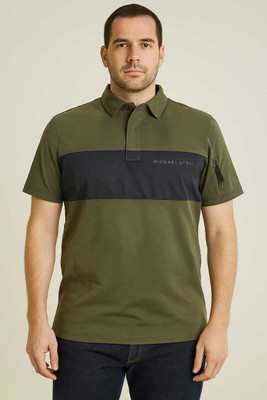 srk stylesh Self Design Men Polo Neck Green, Black T-Shirt