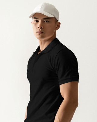 Scoot Prints Solid Men Polo Neck Black T-Shirt