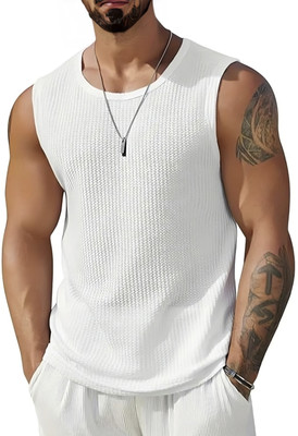 TeeWink Self Design Men Round Neck White T-Shirt